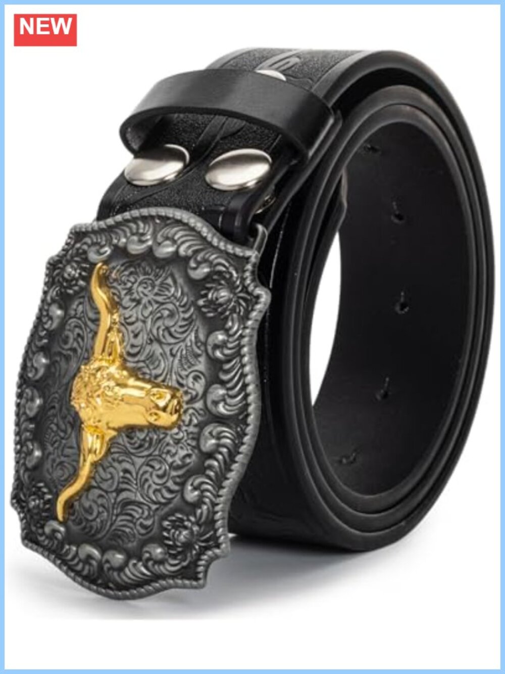 Western Cowboy Belt PU Faux Leather Longhorn Bull Buckle Rodeo Costume